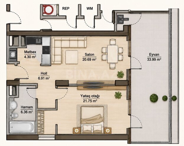 Продаётся 2-комн. новостройка 95 м², м. Шах Исмаил Хатаи, photo 6 from 8