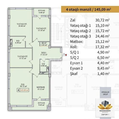 Satılır 4 otaqlı yeni tikili 146 m², Bakıxanov q., photo 3 from 9