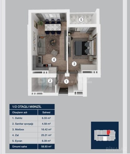 Satılır 2 otaqlı yeni tikili 59 m², Koroğlu m., photo 4 from 20