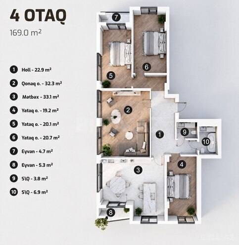 Продаётся 4-комн. новостройка 169 м², м. Кероглу, photo 4 from 11