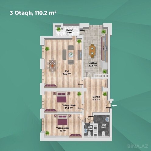Продаётся 3-комн. новостройка 110 м², м. Ази Асланов, photo 5 from 17