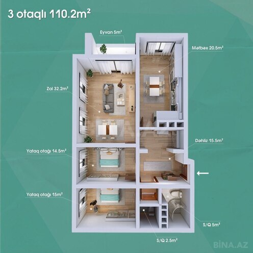Продаётся 3-комн. новостройка 110 м², м. Ази Асланов, photo 4 from 17