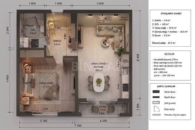 Satılır 2 otaqlı yeni tikili 45 m², Azadlıq Prospekti m., photo 4 from 6