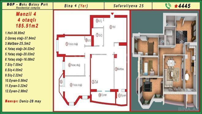 Satılır 4 otaqlı yeni tikili 185.5 m², 28 May m., photo 4 from 17