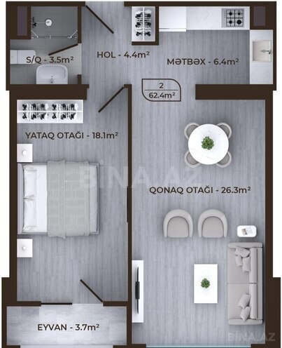 Satılır 2 otaqlı yeni tikili 62 m², Nərimanov r., photo 3 from 6
