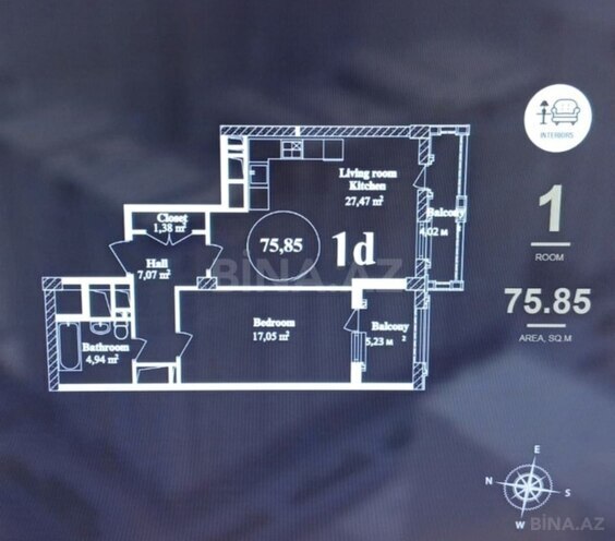 Продаётся 2-комн. новостройка 76 м², м. Элмляр Академиясы, photo 5 from 9