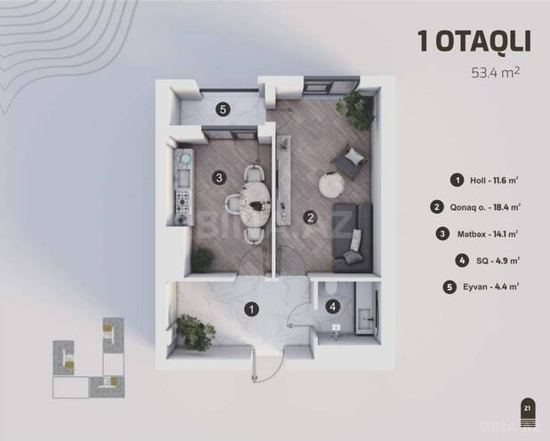 Продаётся 1-комн. новостройка 54 м², м. Улдуз, photo 6 from 11