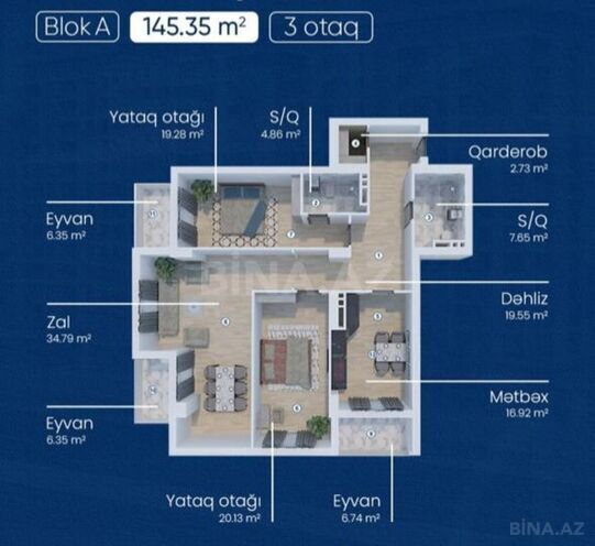 Продаётся 3-комн. новостройка 145 м², м. Кероглу, photo 9 from 10
