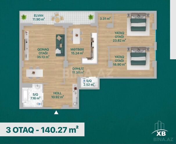 Продаётся 3-комн. новостройка 140 м², Сабунчинский  р., photo 6 from 13
