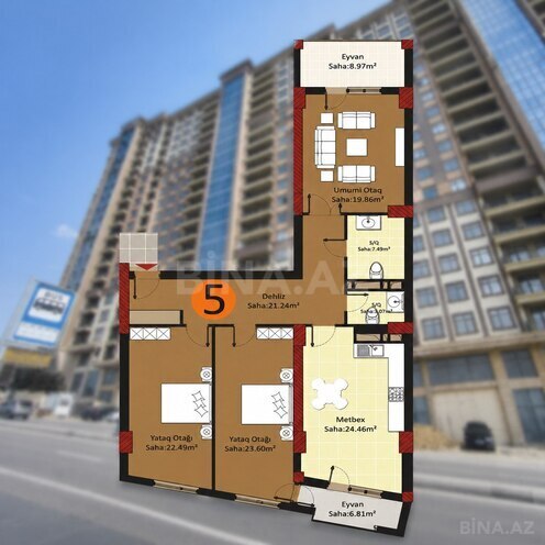 Satılır 3 otaqlı yeni tikili 140 m², Həzi Aslanov m., photo 3 from 11