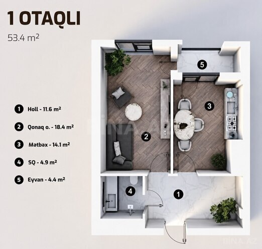 Продаётся 2-комн. новостройка 53.4 м², м. Улдуз, photo 4 from 11