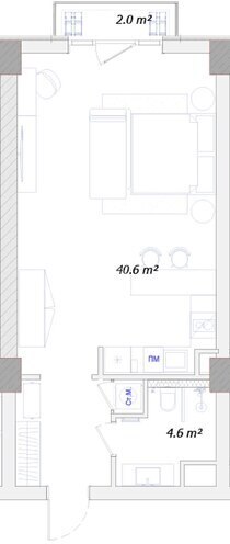 Sea Breeze Palazzo Di Roma yaşayış kompleksi, mənzilin planı - 1-otaqlı, 56.1 m²