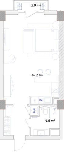 Sea Breeze Palazzo Di Roma yaşayış kompleksi, mənzilin planı - 1-otaqlı, 58.1 m²