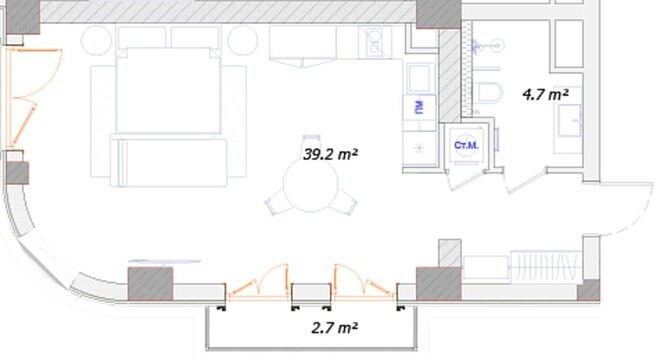 Sea Breeze Palazzo Di Roma yaşayış kompleksi, mənzilin planı - 1-otaqlı, 58 m²