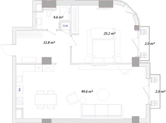 Sea Breeze Palazzo Di Roma yaşayış kompleksi, mənzilin planı - 2-otaqlı, 112 m²