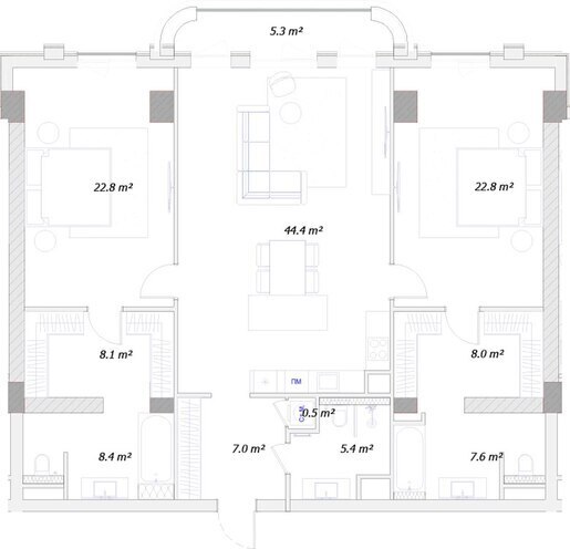 Sea Breeze Palazzo Di Roma yaşayış kompleksi, mənzilin planı - 3-otaqlı, 165.7 m²