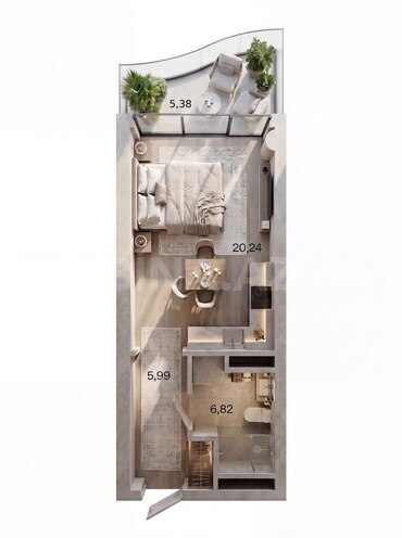 Продаётся 1-комн. новостройка 38.4 м², пос. Нардаран, photo 4 from 16