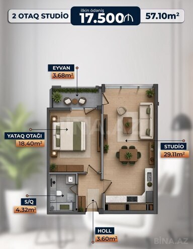 Satılır 2 otaqlı yeni tikili 57.1 m², photo 4 from 6