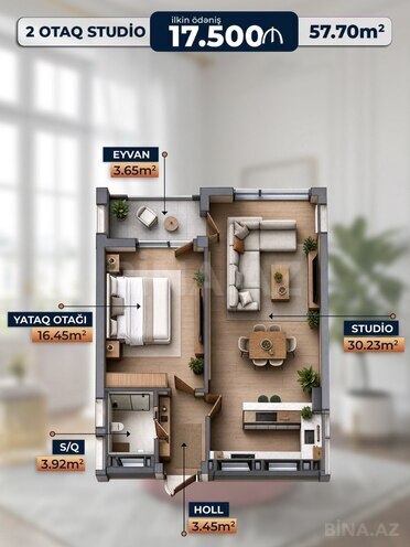 Satılır 2 otaqlı yeni tikili 57.7 m², photo 3 from 6