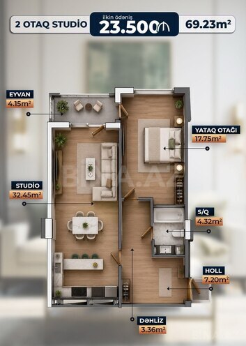 Satılır 2 otaqlı yeni tikili 69.2 m², photo 3 from 6