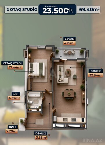 Satılır 2 otaqlı yeni tikili 69.4 m², photo 3 from 6
