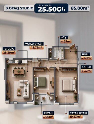 Satılır 3 otaqlı yeni tikili 85 m², photo 3 from 6