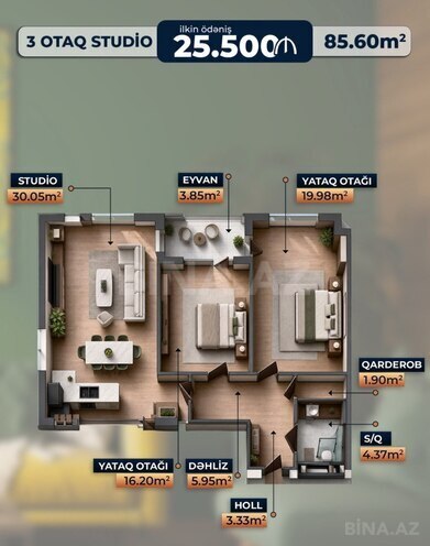 Продаётся 3-комн. новостройка 85.6 м², Абшеронcкий  р., photo 3 from 6