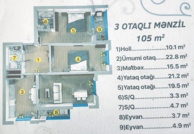 Продаётся 3-комн. новостройка 106 м², м. Шах Исмаил Хатаи, photo 4 from 9
