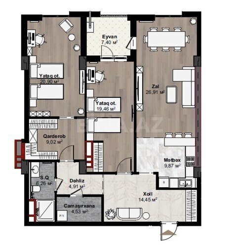 Продаётся 3-комн. новостройка 124 м², м. Низами, photo 16 from 17