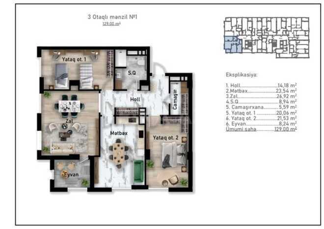 Продаётся 3-комн. новостройка 129 м², м. Низами, photo 11 from 12