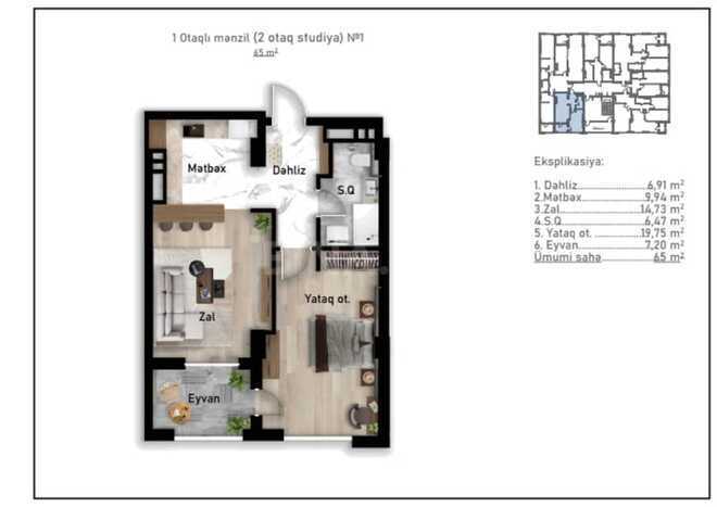 Продаётся 2-комн. новостройка 65 м², м. Низами, photo 9 from 10