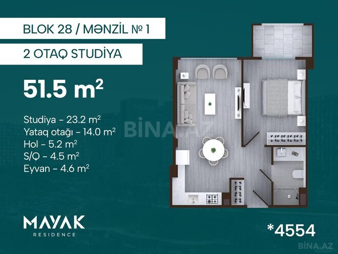 Satılır 2 otaqlı yeni tikili 51.5 m², Zığ q., photo 3 from 11