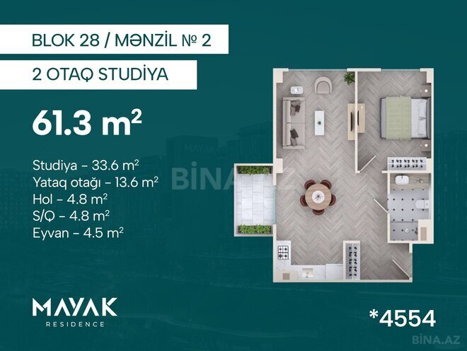 Satılır 2 otaqlı yeni tikili 61.3 m², Zığ q., photo 3 from 14