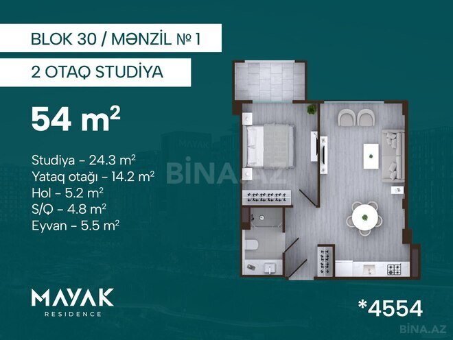 Satılır 1 otaqlı yeni tikili 54 m², Zığ q., photo 3 from 13