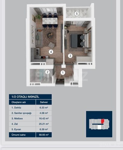 Satılır 1 otaqlı yeni tikili 59 m², Koroğlu m., photo 3 from 6