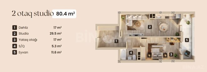 Продается 2-комн. новостройка 80.4 м², Бинагадинский р., photo 5 from 6