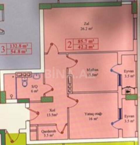 Satılır 2 otaqlı yeni tikili 85.7 m², Həzi Aslanov m., photo 3 from 7