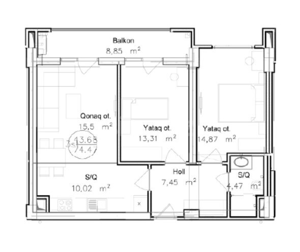 Satılır 3 otaqlı yeni tikili 74 m², Yasamal r., photo 3 from 7
