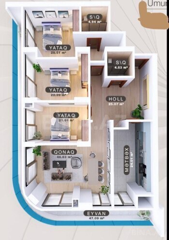 Satılır 3 otaqlı yeni tikili 178 m², Ağ şəhər q., photo 9 from 10