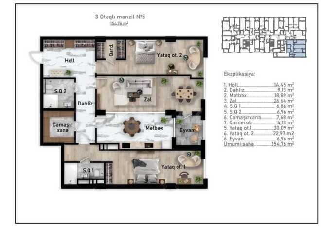 Satılır 3 otaqlı yeni tikili 154 m², Nizami m., photo 17 from 18