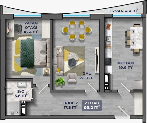 Satılır 2 otaqlı yeni tikili 93.2 m², Gənclik m., photo 4 from 7