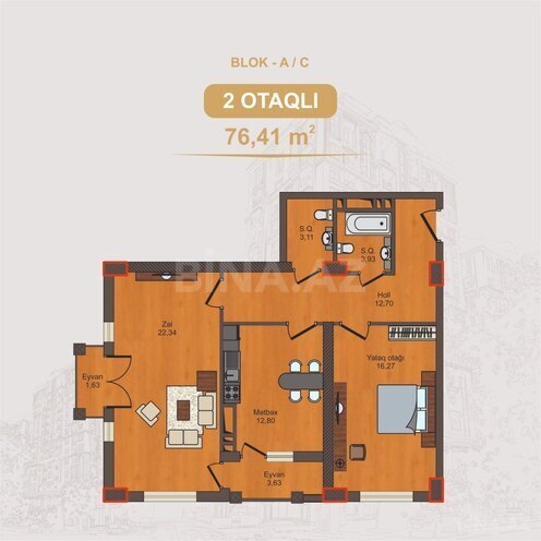 Продаётся 3-комн. новостройка 76 м², м. Гянджлик, photo 4 from 9