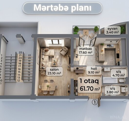 Продаётся 1-комн. новостройка 61.7 м², м. Иншаатчылар, photo 7 from 10