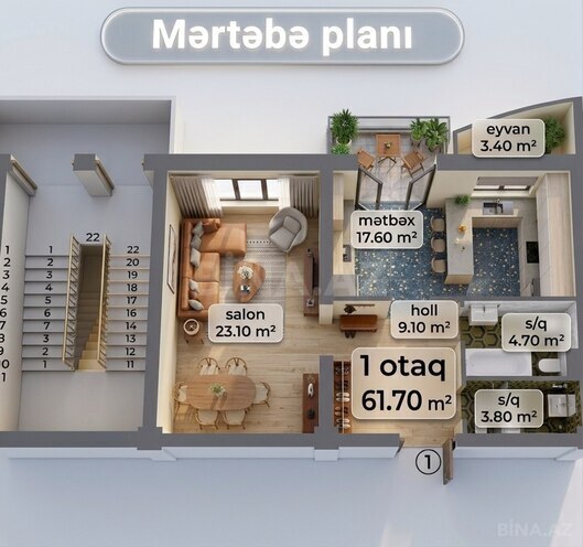 Продаётся 1-комн. новостройка 61.7 м², м. Иншаатчылар, photo 5 from 10
