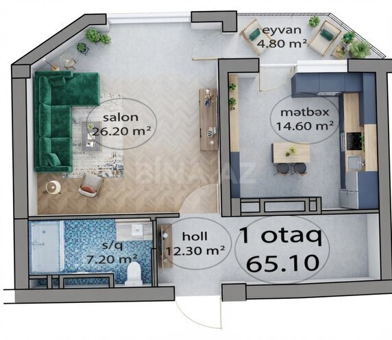 Satılır 1 otaqlı yeni tikili 65.1 m², İnşaatçılar m., photo 3 from 11