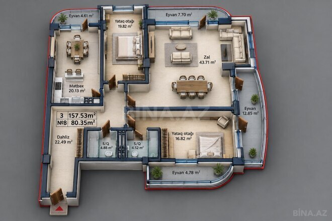 Satılır 3 otaqlı yeni tikili 157 m², Yeni Yasamal q., photo 3 from 11