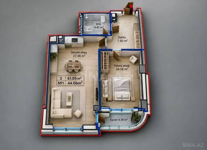 Satılır 2 otaqlı yeni tikili 61 m², Yeni Yasamal q., photo 3 from 12