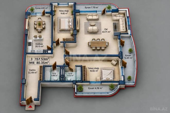 Satılır 3 otaqlı yeni tikili 157 m², Yeni Yasamal q., photo 3 from 22