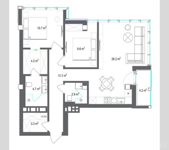 Satılır 3 otaqlı yeni tikili 92.6 m², Sea Breeze q., photo 12 from 13
