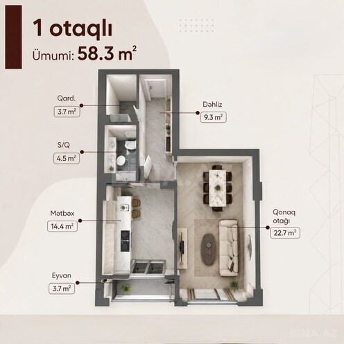 Продаётся 2-комн. новостройка 58.3 м², м. Азадлыг проспекти, photo 12 from 13